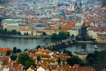 view of the Charles bridge from above. Prague