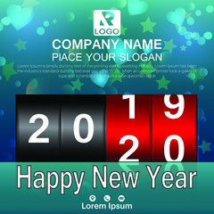Happy New Year Typography with count down years 2019 to 2020 in an abstract background with spaces to company details or some other if you want