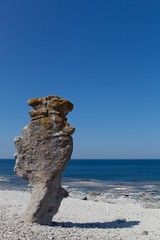 Rauk stones near the water in Gotland, Sweden