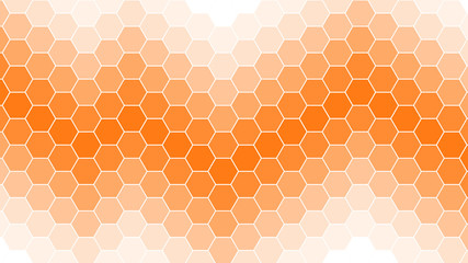Honeycomb Grid tile random background or Hexagonal cell texture. in color orange with white gradient.