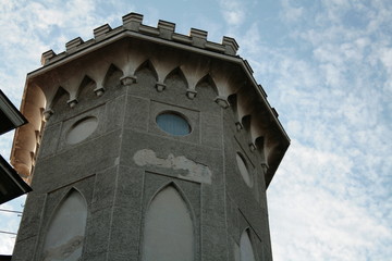 hexagonal castle tower on sky background