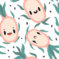 Seamless pattern with cartoon pitaya