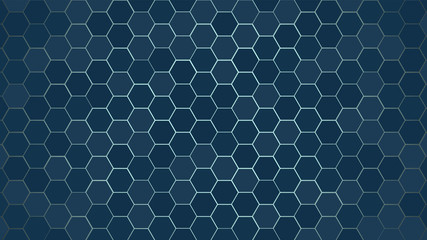 Honeycomb Grid tile random background or Hexagonal cell texture. in colordark Blue with dark or black gradient. Tecnology concept. with 4k resolution.