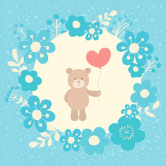 Obraz na płótnie Canvas Cute vector illustration. Toy teddy bear with heart. Can be used for Valentines postcard, celebration postcard, invitation, scrapbooking.