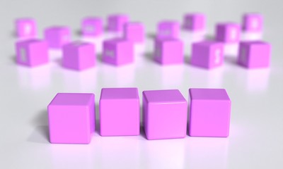 Four blank blocks with copyspace. 4 letter word mockup. Cubes for text template. 3d illustration