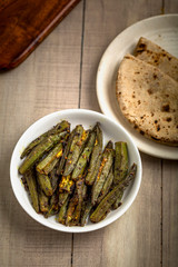 Indian masala fried bhindi or Okra or Ladyfinger with Chapati