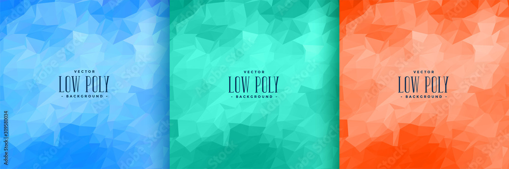 Sticker abstract low poly background set in three colors