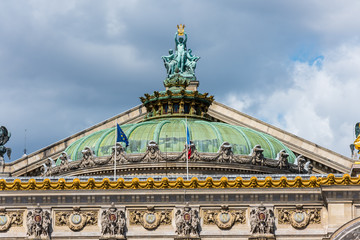 Roof top of the Paris Opera House, Palais Garnier, in Paris, France is known for its opulent...