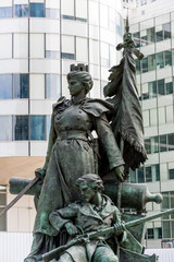 Statue in La Defense, the financial district in Paris, France.