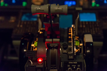Fototapeta na wymiar Airplane buttons in the cockpit simulator