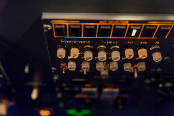 Airplane buttons in the cockpit simulator