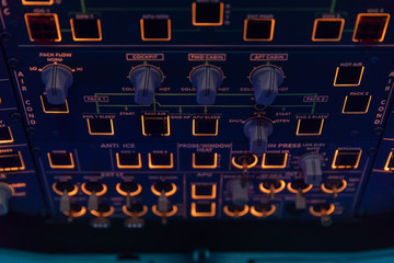 Airplane buttons in the cockpit simulator