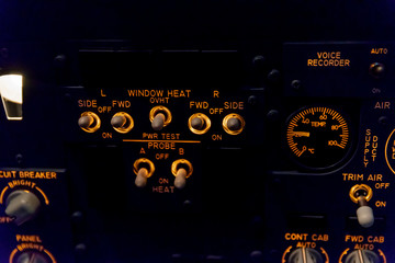 Airplane buttons in the cockpit simulator