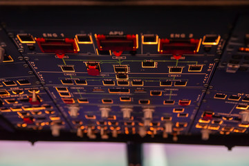 Airplane buttons in the cockpit simulator