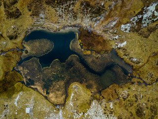 Mountain lake with algae