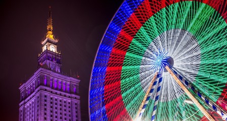 Warsaw culture palace and a ferris wheel