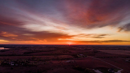 Sunrise over a rural countryside in Nebraska during autumn