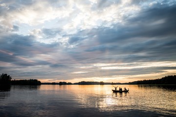 Sunset over a lake in central Finland