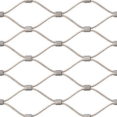 Seamless texture of hand woven mesh fence made of stainless wire isolated on white. New York. USA.