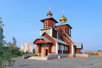 Church of St. Seraphim of Sarov in summer in the Siberian city of Novy Urengoy Yamalo-Nenets Autonomous Okrug