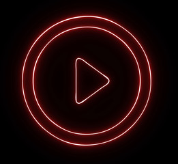 Neon, shinny play button. Technology and computer concept, glowing light. 