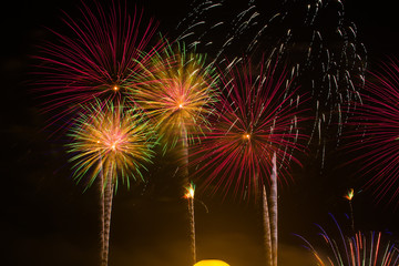 Abstract colorful fireworks background. Celebration and anniversary concept