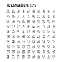 Set of Business online outline style icon - vector