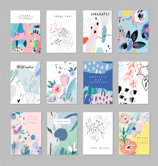 Collection of creative universal artistic cards. Trendy Graphic Design for banner, poster, card, cover, invitation, placard, brochure, flyer. Vector
