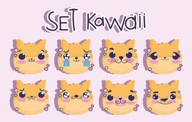 Obraz na płótnie Canvas emojis kawaii cartoon faces cat cute animal
