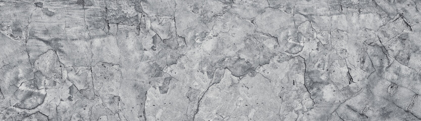 Broken gray concrete wide texture. Old weathered cement large panoramic grunge background