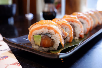 Fresh salmon roll with avocado