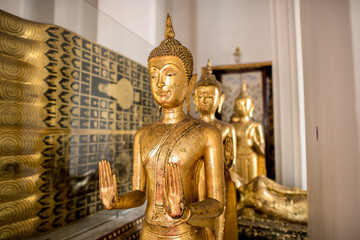 The Buddha statue decorated the temple hall in Wat Ratcha Orasaram Ratchaworawihan or Wat Ratcha Orot, Khwaeng Bang Khun Thian, Khet Chom Thong, Bangkok, Thailand
