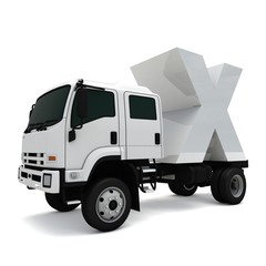 3D illustration of truck with letter  X