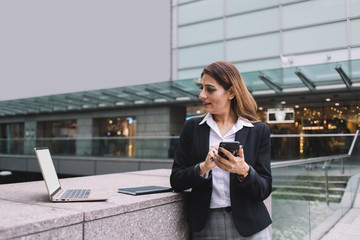 Business lady working outside office