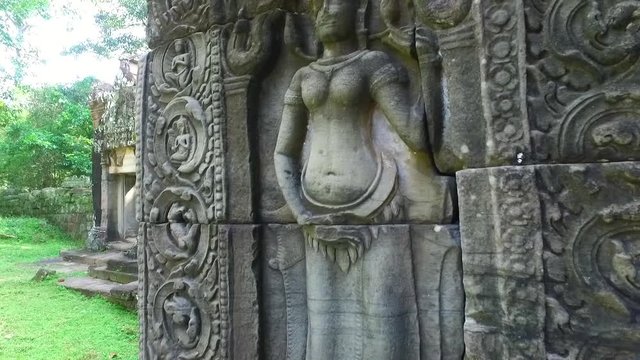 Preah Khan Temple and beautiful stone carving in Angkor, Cambodia