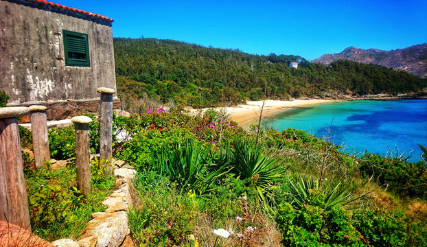 View on Praia de Gures, a beach in Cee, Galicia, Spain, close to the A-550 road Aldea Canelinas