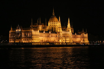 Fototapeta na wymiar ブダペスト　ドナウ川沿岸にある国会議事堂の夜景
