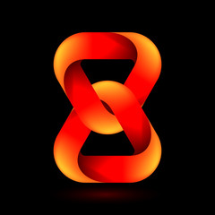 Abstract Red Model of Geometric Torus Knot Object. Illustration for Science, Digital or Biological Design on Black Backdrop