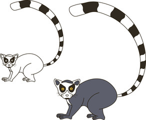 Lemur graphic icon. Lemur color sign (and black&white) isolated on white background. Lemur illustration. © Oleh