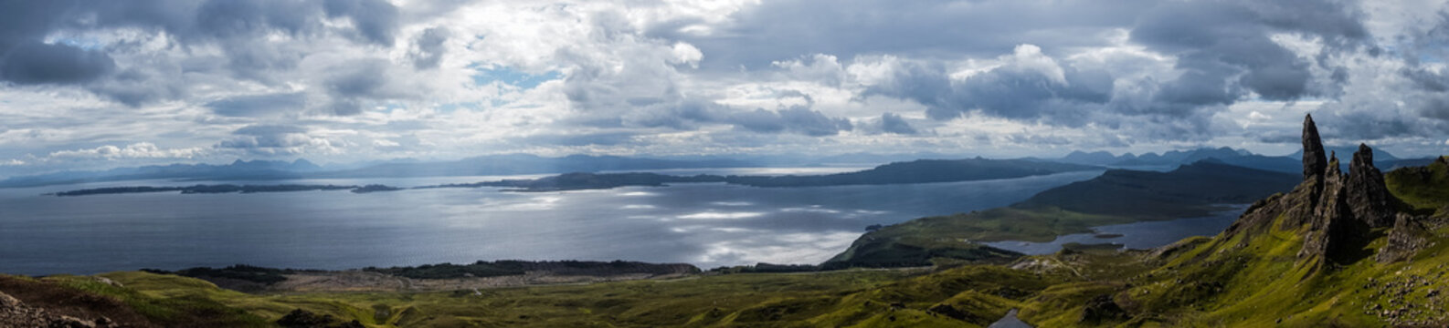 Panoramic shot from Old Man of Storr at the Isle of Skye, Scotland