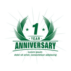 1 year logo design template. 1st anniversary vector and illustration.
