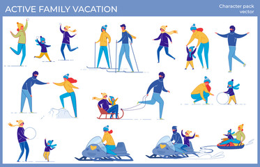 Active Family Vacation and Winter Holidays Set.