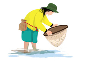 agriculturist with fish net vector design