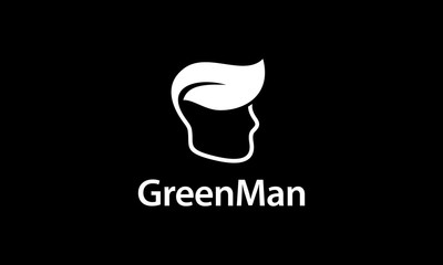 Black white illustration leaf with man head logo