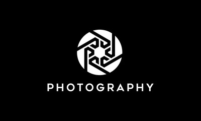 Black Minimalist Photography illustration from letter P with camera lens logo design concept