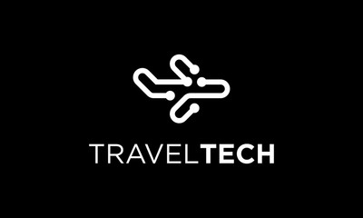 Black White plane travel technology logo design concept
