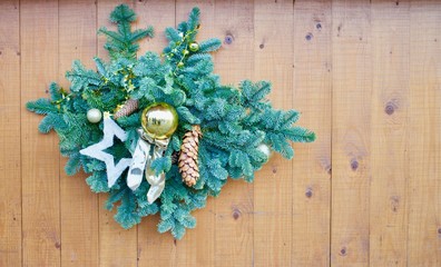 Christmas decoration on wood background space for copy