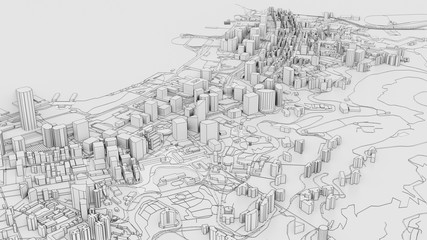 Fototapeta na wymiar 3D white city model. Outline 3D illustration