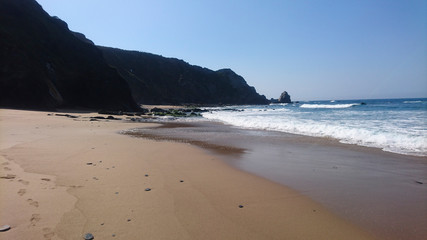 Playa del Picon, Asturias, view on the cliffs, beach and ocean in the north of Spain