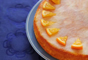 close-up of an orange cake on a table